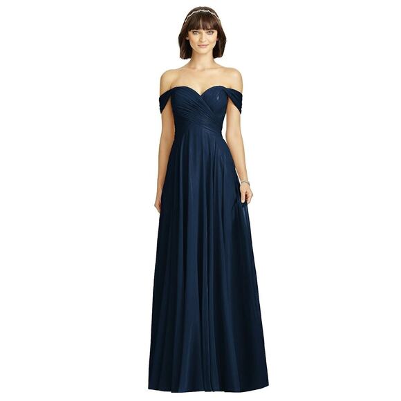 DESSY COLLECTION NEW $284 Off-The-Shoulder Draped Chiffon Maxi Dress 2970 Size 8 - Picture 3 of 4